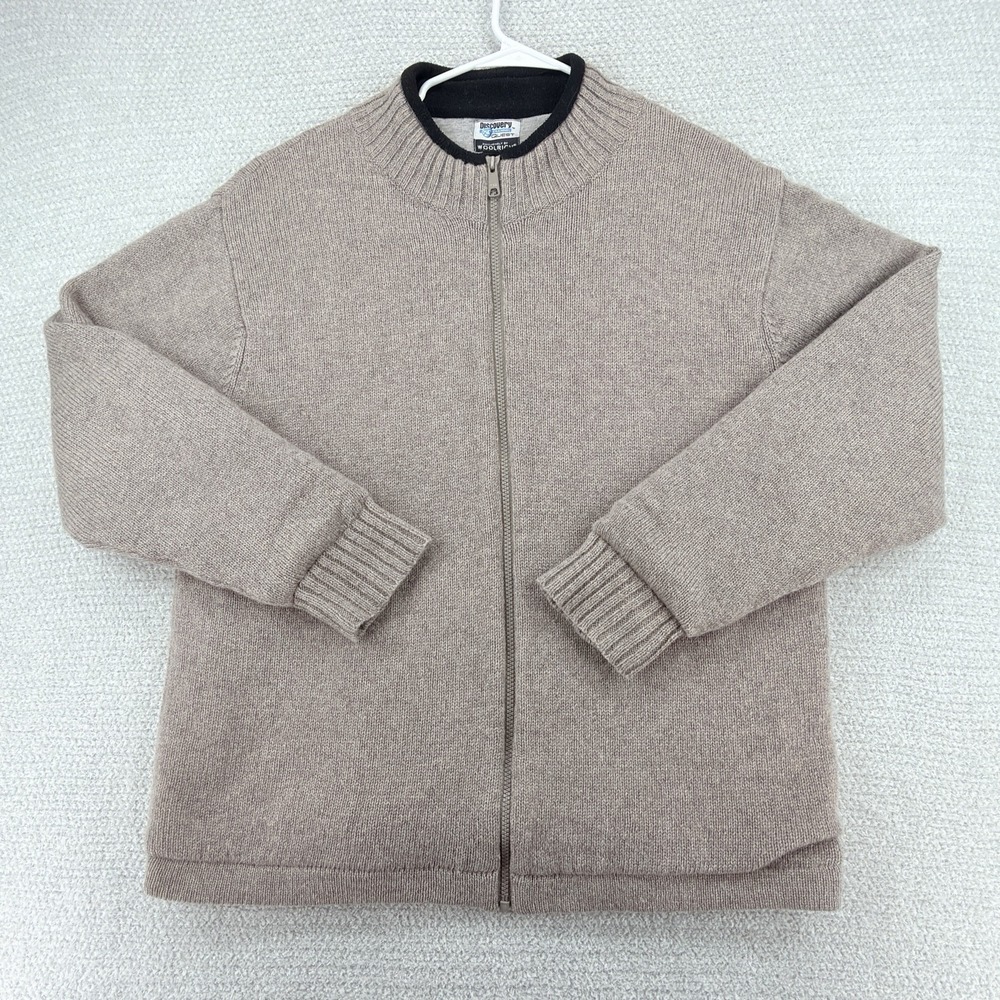Vtg Woolrich x Discovery Channel Wool Sweater Jacket Men's Medium Ash Full Zip